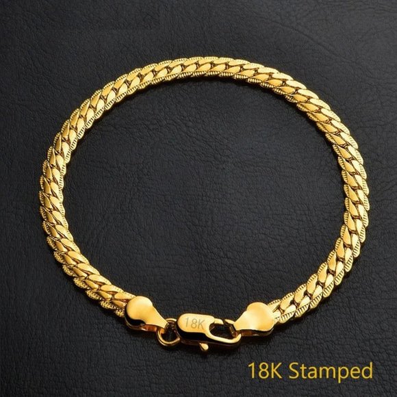 8" Womens 18K Gold Chain Link Bracelet 8 inch 18 Karat Silver Stamped Jewelry - Picture 1 of 9